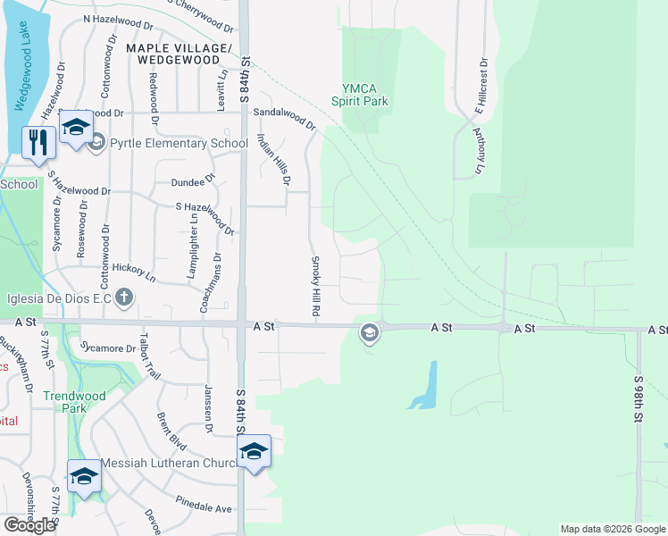 map of restaurants, bars, coffee shops, grocery stores, and more near 1111 South 88th Street in Lincoln