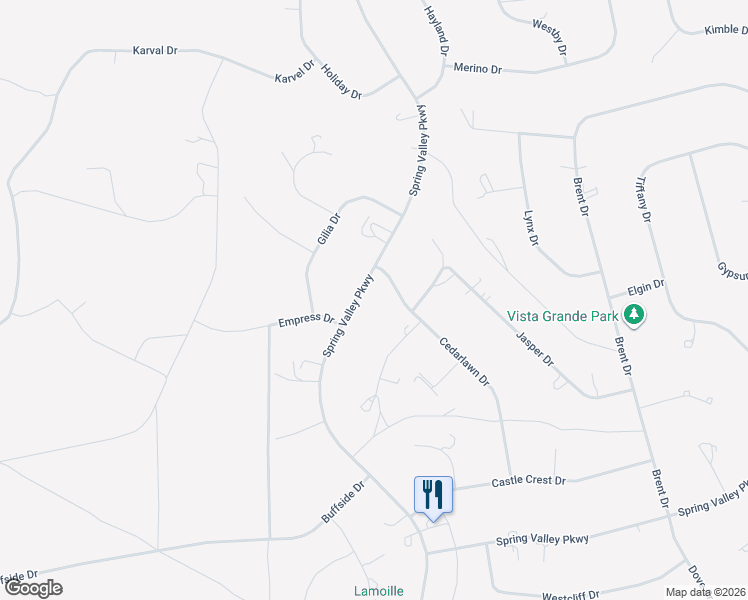map of restaurants, bars, coffee shops, grocery stores, and more near 486 Spring Valley Parkway in Spring Creek