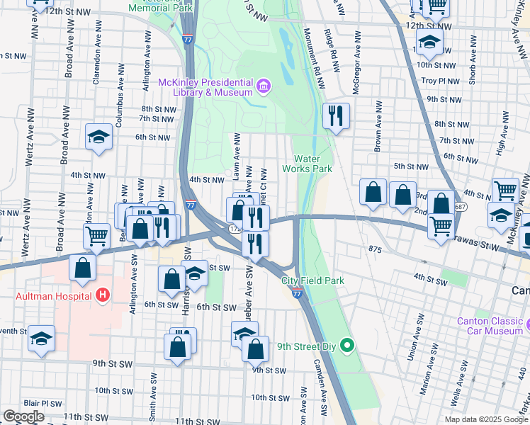 map of restaurants, bars, coffee shops, grocery stores, and more near 210 Kennet Court Northwest in Canton
