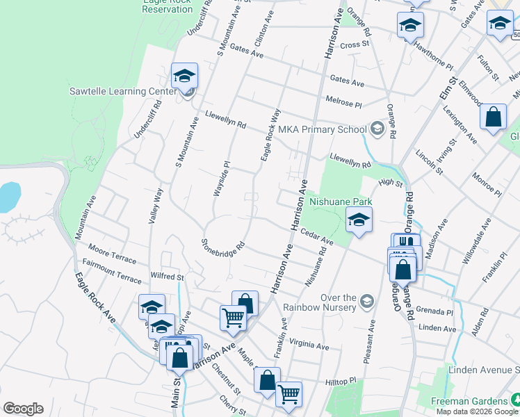map of restaurants, bars, coffee shops, grocery stores, and more near 21 Stonebridge Road in Montclair
