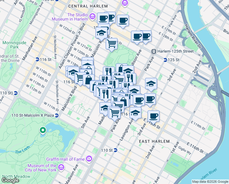 map of restaurants, bars, coffee shops, grocery stores, and more near in New York