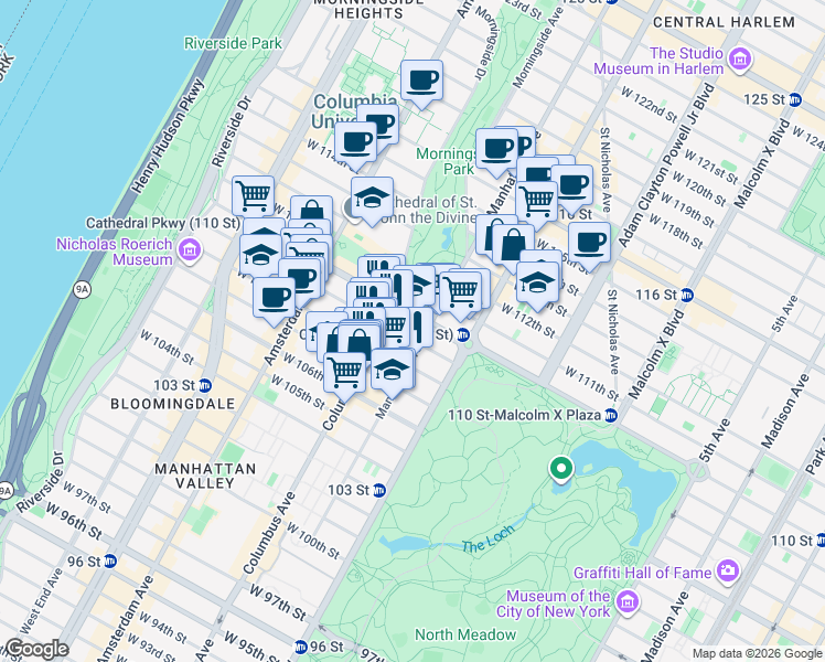 map of restaurants, bars, coffee shops, grocery stores, and more near in New York