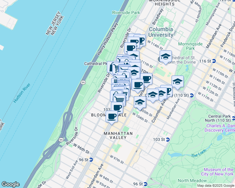 map of restaurants, bars, coffee shops, grocery stores, and more near in New York
