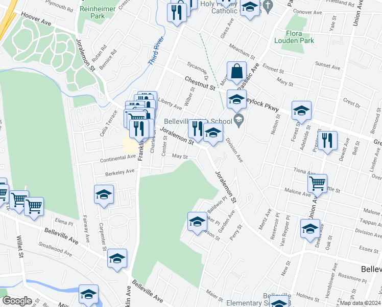 map of restaurants, bars, coffee shops, grocery stores, and more near 1 Delia Terrace in Belleville