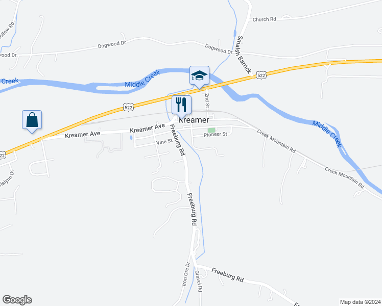 map of restaurants, bars, coffee shops, grocery stores, and more near 3340 Freeburg Road in Middleburg