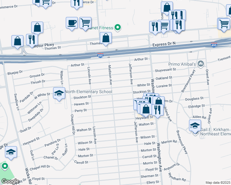 map of restaurants, bars, coffee shops, grocery stores, and more near 31 Stockton Street in Brentwood