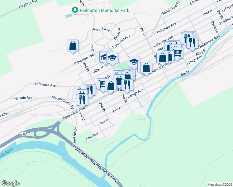 map of restaurants, bars, coffee shops, grocery stores, and more near in Palmerton