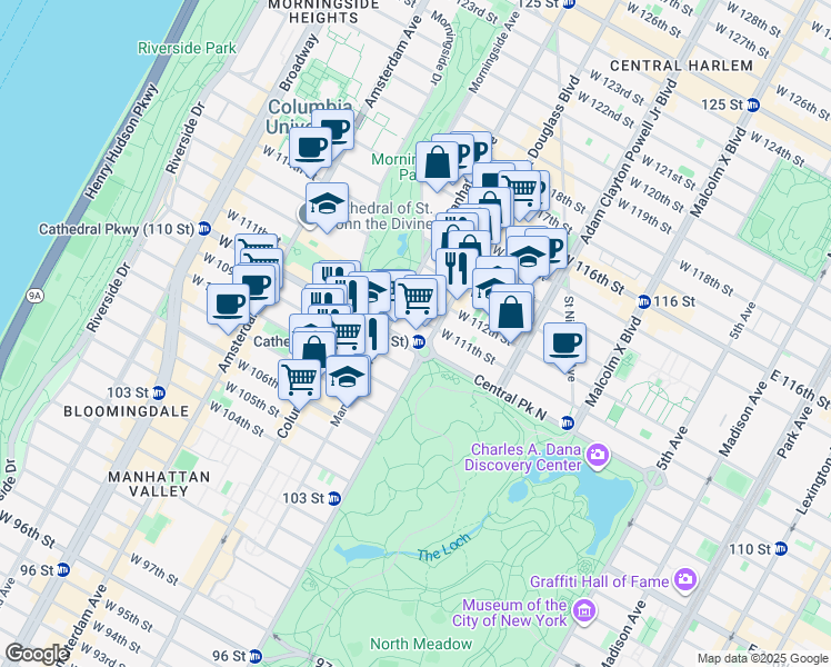 map of restaurants, bars, coffee shops, grocery stores, and more near in New York