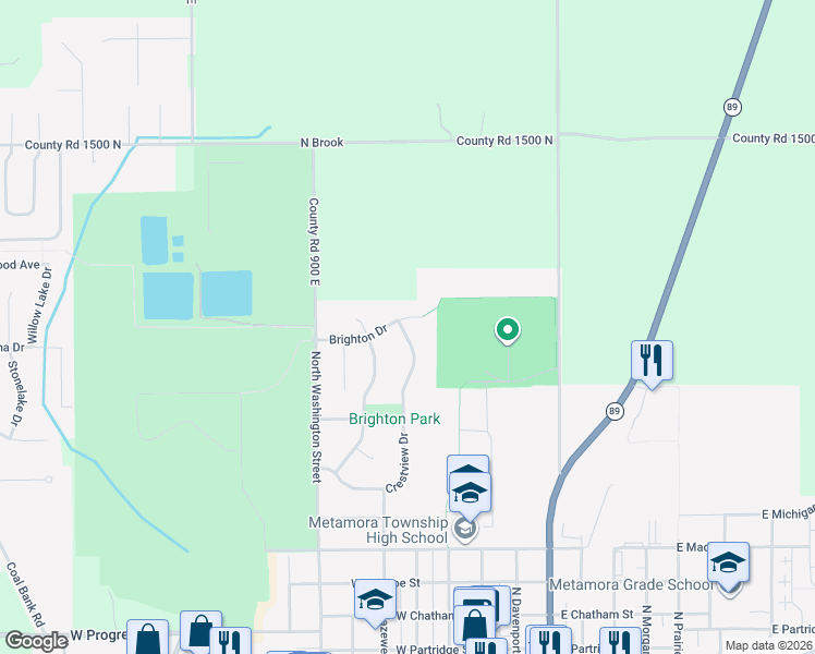 map of restaurants, bars, coffee shops, grocery stores, and more near Brighton Drive in Metamora