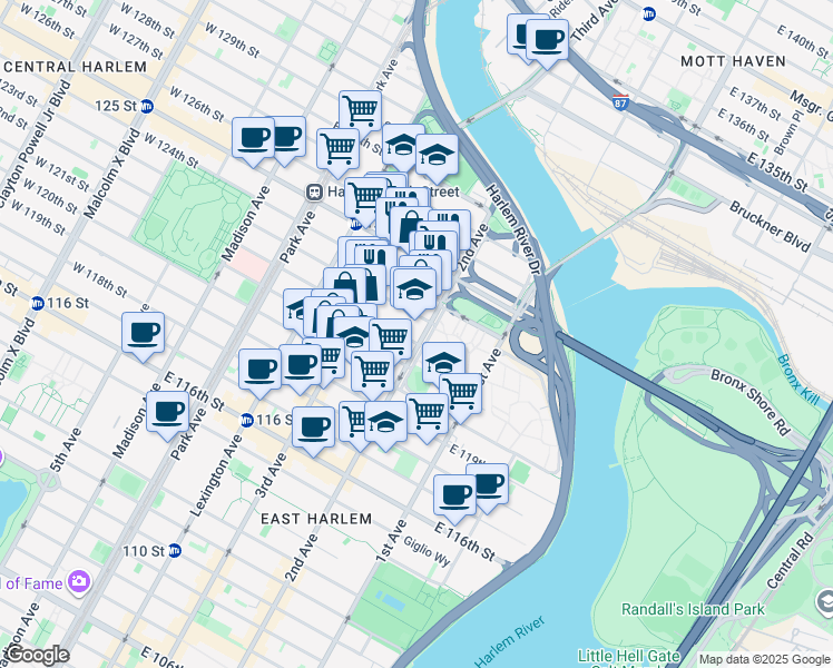 map of restaurants, bars, coffee shops, grocery stores, and more near 2383 2nd Avenue in New York
