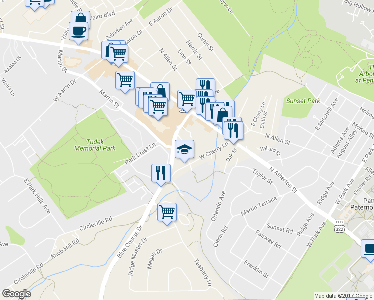 map of restaurants, bars, coffee shops, grocery stores, and more near 23 Martin Street in State College