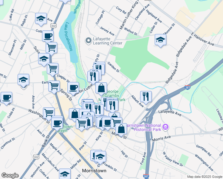 map of restaurants, bars, coffee shops, grocery stores, and more near 33 Abbett Avenue in Morristown