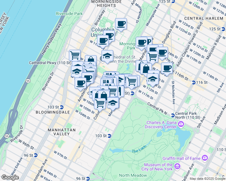 map of restaurants, bars, coffee shops, grocery stores, and more near in New York