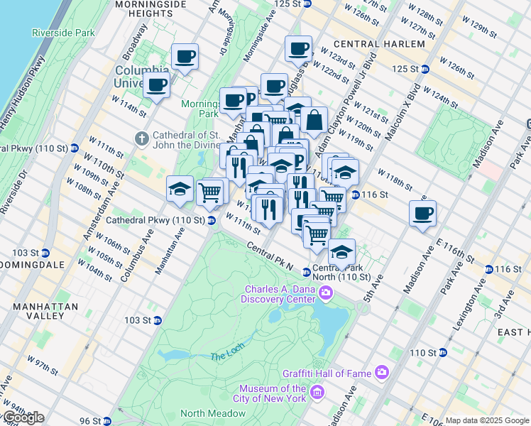 map of restaurants, bars, coffee shops, grocery stores, and more near in New York