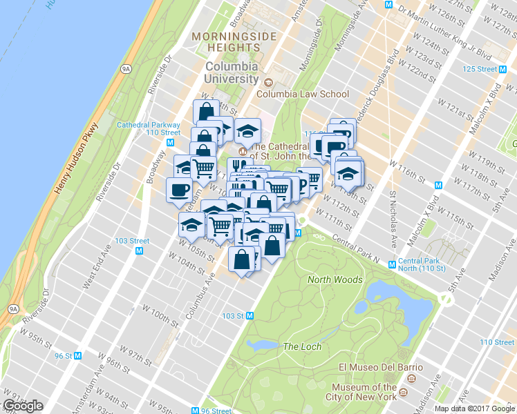 map of restaurants, bars, coffee shops, grocery stores, and more near in New York