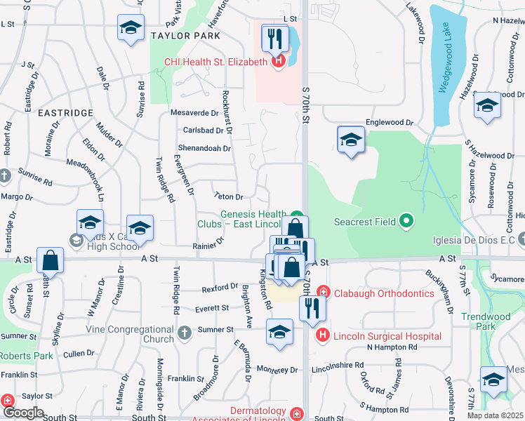 map of restaurants, bars, coffee shops, grocery stores, and more near 1230 Silver Ridge Road in Lincoln