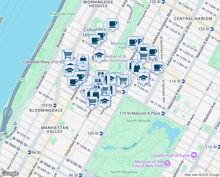 map of restaurants, bars, coffee shops, grocery stores, and more near in New York