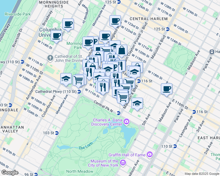map of restaurants, bars, coffee shops, grocery stores, and more near in New York