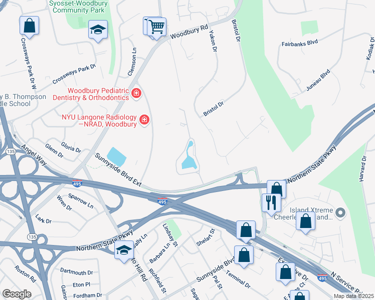 map of restaurants, bars, coffee shops, grocery stores, and more near 40 Eagle Chase in Woodbury