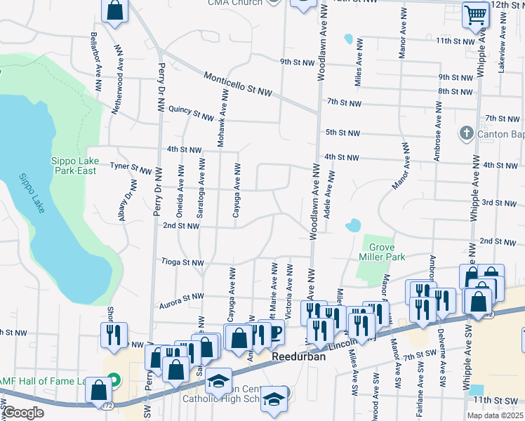 map of restaurants, bars, coffee shops, grocery stores, and more near 4909 2nd Street Northwest in Canton