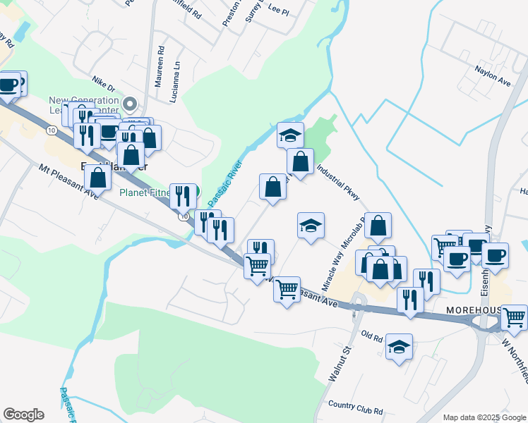 map of restaurants, bars, coffee shops, grocery stores, and more near Okner Parkway in Livingston