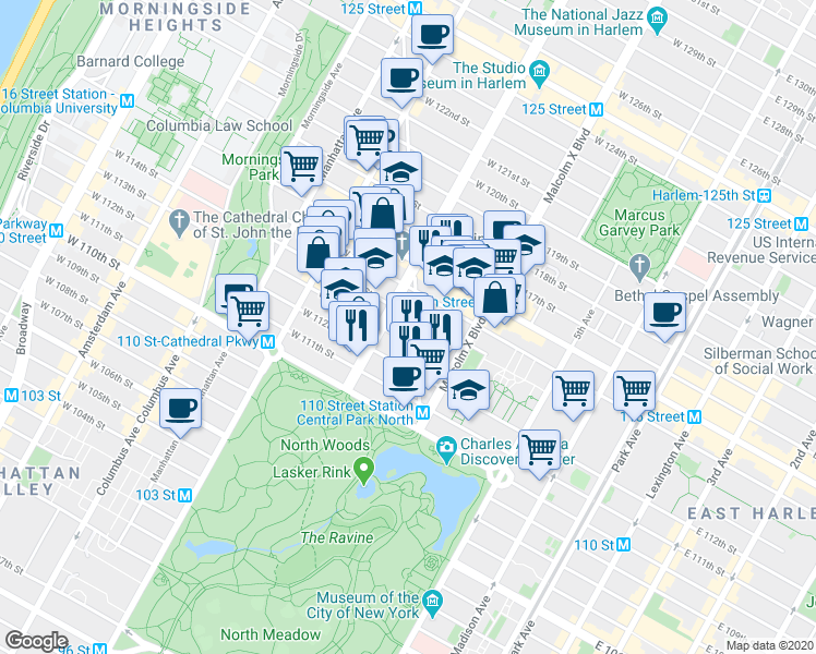 map of restaurants, bars, coffee shops, grocery stores, and more near in New York