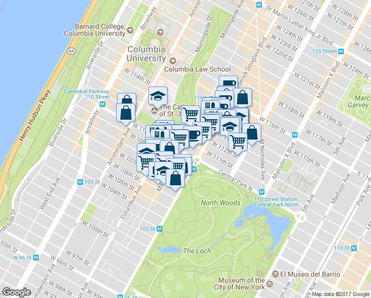 map of restaurants, bars, coffee shops, grocery stores, and more near in New York