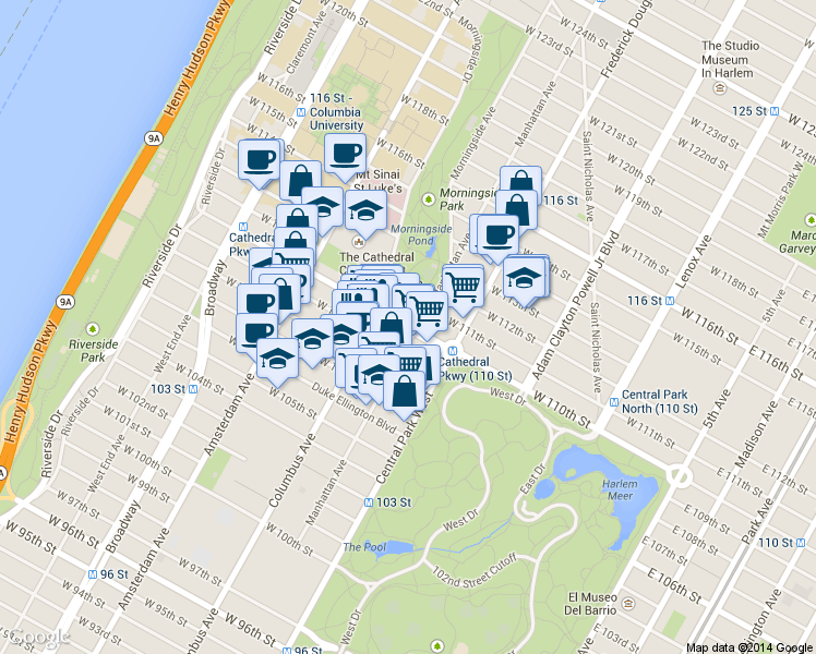 map of restaurants, bars, coffee shops, grocery stores, and more near in New York