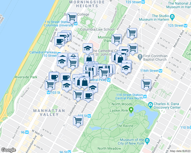 map of restaurants, bars, coffee shops, grocery stores, and more near in New York