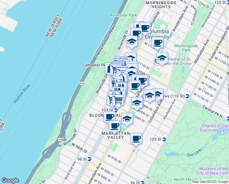 map of restaurants, bars, coffee shops, grocery stores, and more near in New York