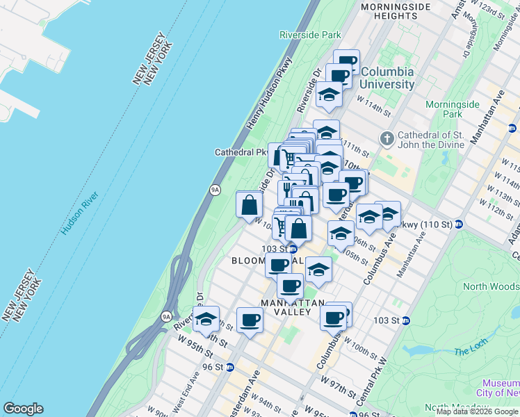 map of restaurants, bars, coffee shops, grocery stores, and more near in New York