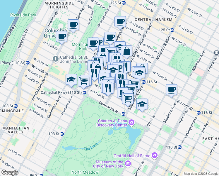 map of restaurants, bars, coffee shops, grocery stores, and more near in New York