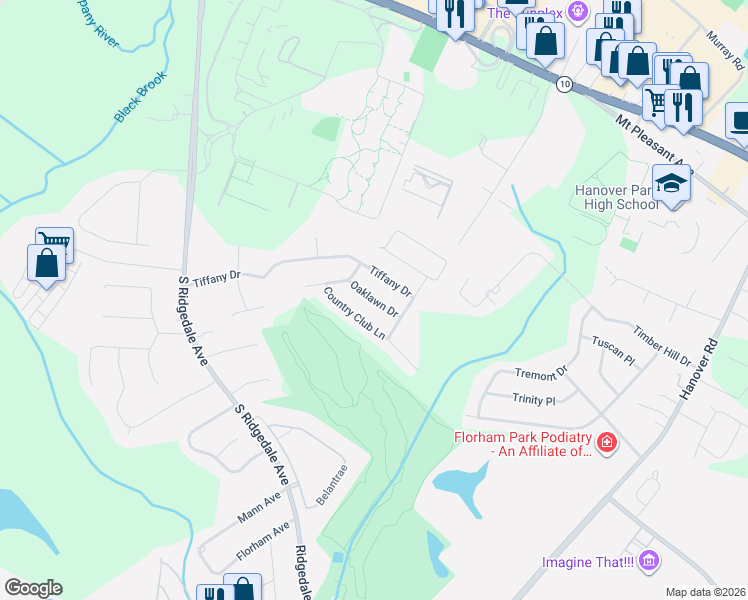 map of restaurants, bars, coffee shops, grocery stores, and more near 9 Oaklawn Drive in East Hanover