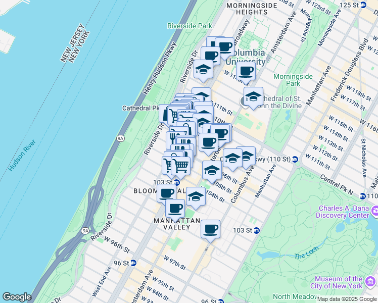 map of restaurants, bars, coffee shops, grocery stores, and more near in New York