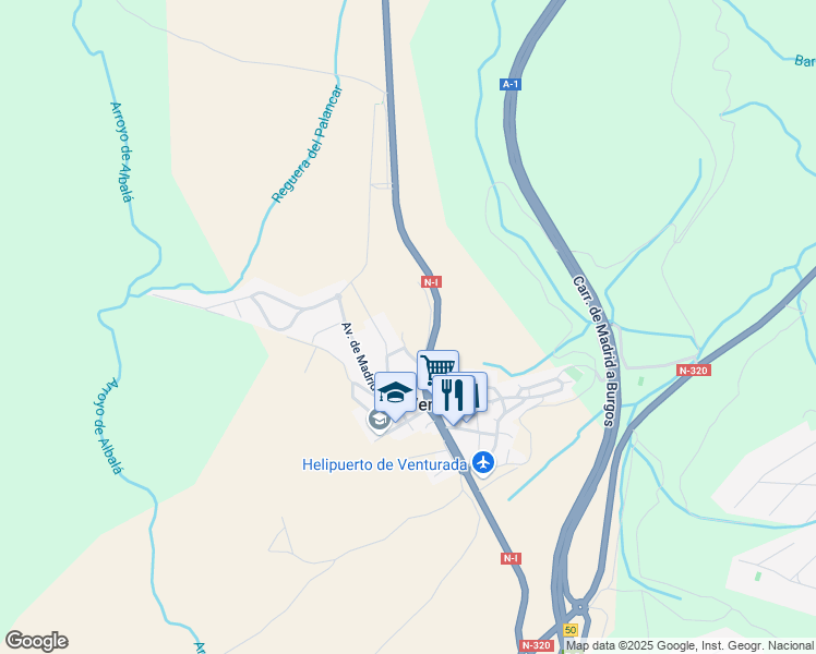 map of restaurants, bars, coffee shops, grocery stores, and more near 2A Calle San Isidro in Venturada