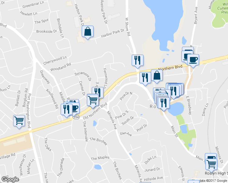 map of restaurants, bars, coffee shops, grocery stores, and more near 19 Tatterson Street in Roslyn