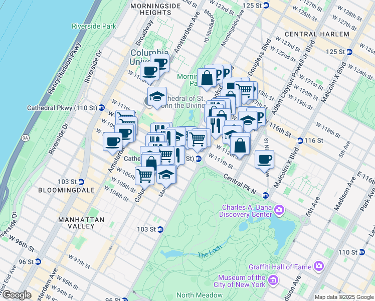 map of restaurants, bars, coffee shops, grocery stores, and more near 246 Manhattan Avenue in New York