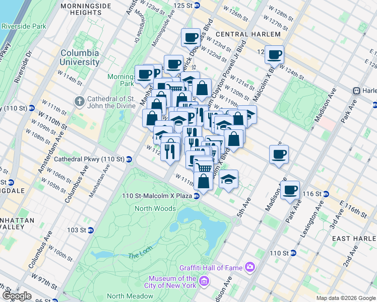 map of restaurants, bars, coffee shops, grocery stores, and more near in New York