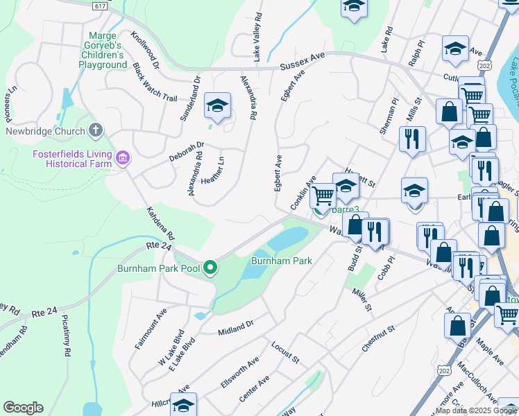 map of restaurants, bars, coffee shops, grocery stores, and more near 4 Jones Drive in Morristown