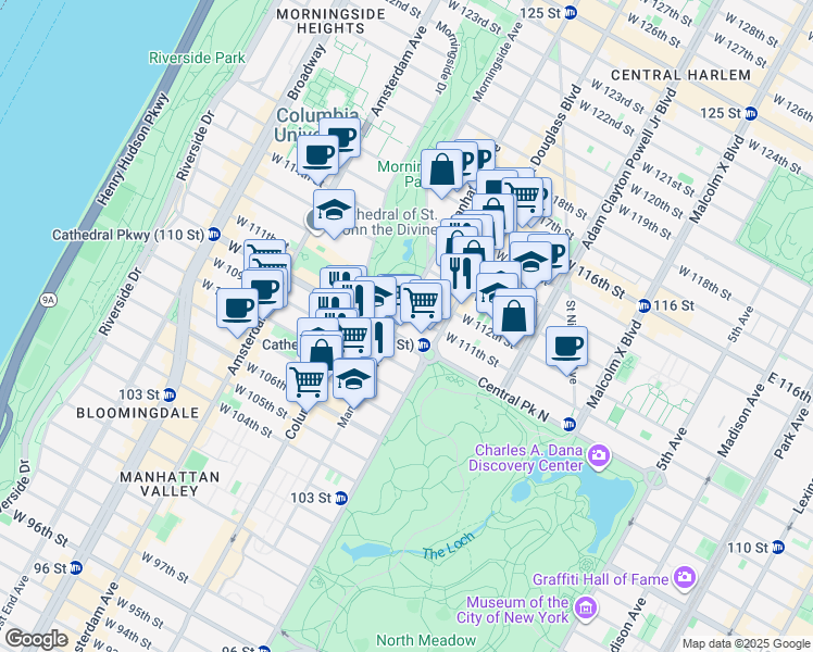 map of restaurants, bars, coffee shops, grocery stores, and more near in New York