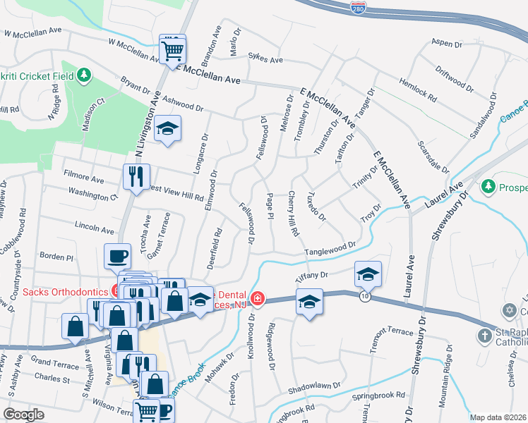 map of restaurants, bars, coffee shops, grocery stores, and more near 15 Page Place in Livingston