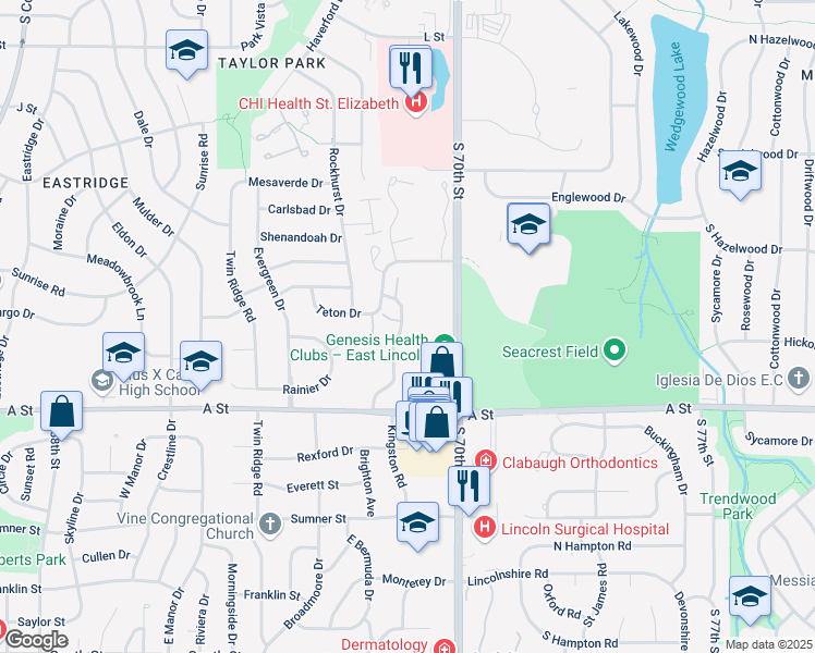 map of restaurants, bars, coffee shops, grocery stores, and more near 1230 Silver Ridge Road in Lincoln