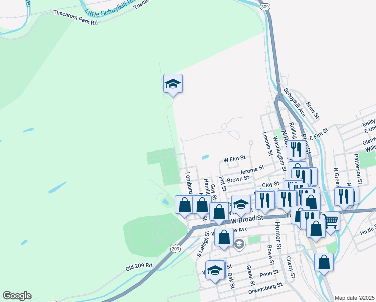 map of restaurants, bars, coffee shops, grocery stores, and more near 511 Lombard Street in Tamaqua