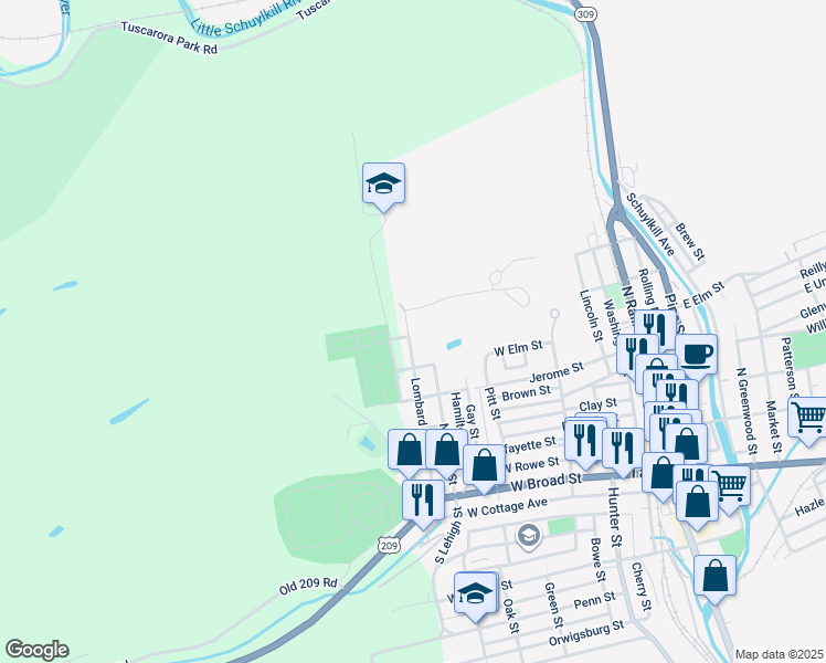 map of restaurants, bars, coffee shops, grocery stores, and more near 511 Lombard Street in Tamaqua
