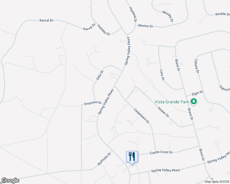 map of restaurants, bars, coffee shops, grocery stores, and more near 486 Spring Valley Parkway in Spring Creek