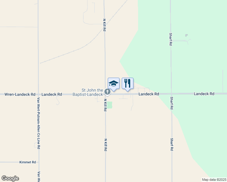 map of restaurants, bars, coffee shops, grocery stores, and more near 14750 Landeck Road in Delphos