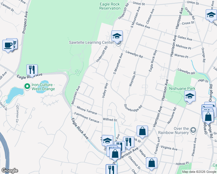 map of restaurants, bars, coffee shops, grocery stores, and more near 119 Stonebridge Road in Montclair