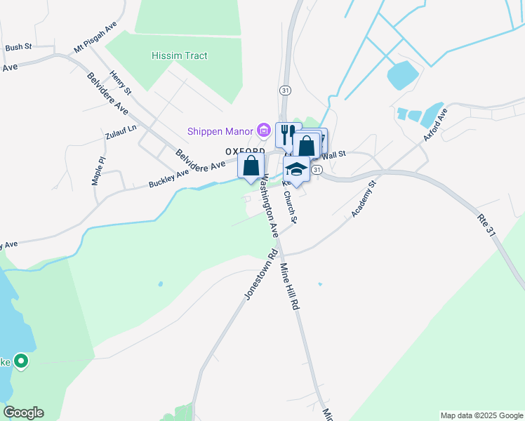 map of restaurants, bars, coffee shops, grocery stores, and more near 66 Washington Avenue in Oxford