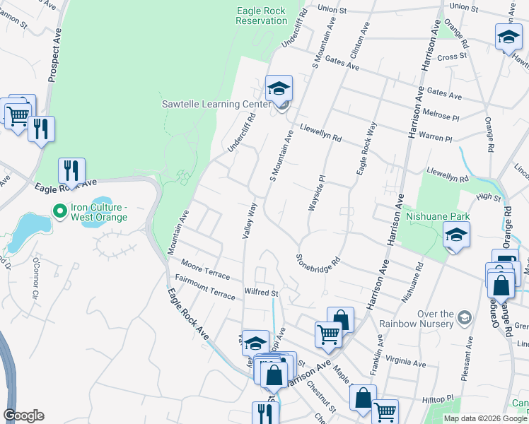 map of restaurants, bars, coffee shops, grocery stores, and more near 119 Stonebridge Road in Montclair