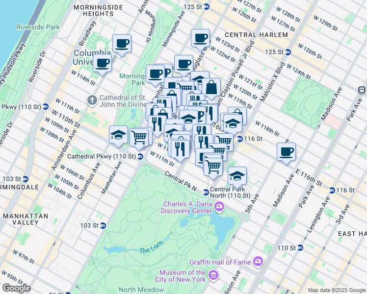 map of restaurants, bars, coffee shops, grocery stores, and more near in New York